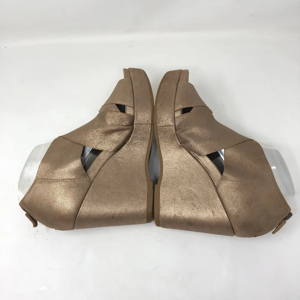 Eileen Fisher Womens 9.5 Bella Wedge Sandals‎ Bronze Leather Shimmer Platform